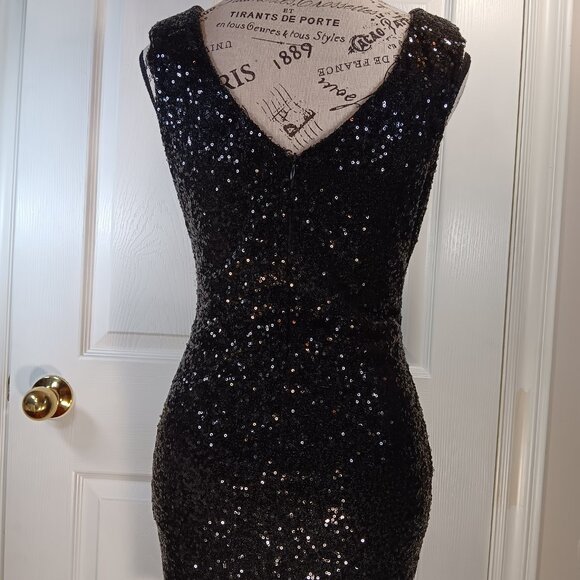Seductions NWOT Black Sequins Bodycon Cocktail Formal Mini Dress Women Size S - Picture 8 of 16
